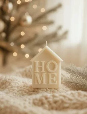 הֵיים (HOME) – נר סויה בעבודת יד בצורת בית