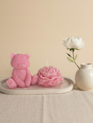 Blush Harmony – סט נרות דובי ופרח